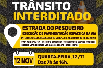 Estrada do Pesqueiro – Interdição de via para execução de pavimentação asfáltica em Nazaré Paulista (12 de novembro)