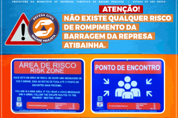 Secretaria de Meio Ambiente e Defesa Civil informa, não há riscos de rompimento da barragem da Represa Atibainha em Nazaré Paulista