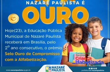 Nazaré Paulista é destaque nacional e receberá prêmio em Brasília pela qualidade da educação