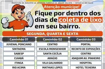 Prefeitura atualiza cronograma da coleta de lixo em Nazaré Paulista