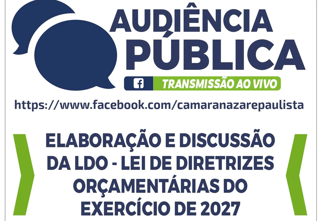 Departamento de planejamento realizará audiência pública nesta quarta-feira (29/04) na Câmara de Nazaré Paulista