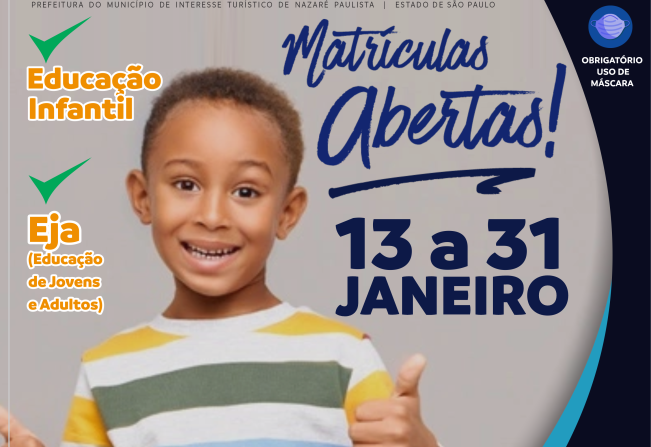 Matrículas 2022 abertas em Nazaré Paulista (13 a 31 de janeiro)