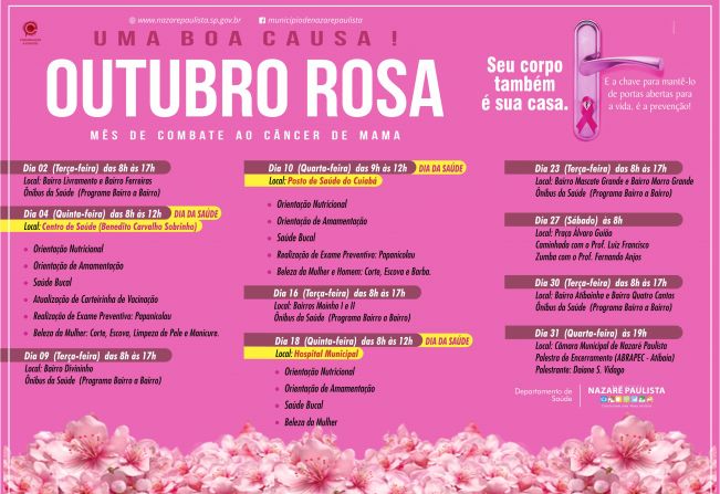 Prefeitura de Nazaré Paulista lança Campanha Outubro Rosa 2018 com uma programação especial