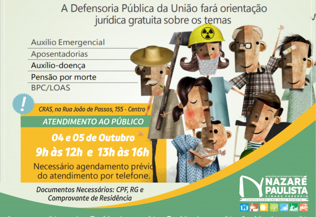Assistência Social: Nazaré Paulista recebe “DPU para Todos” nos dias 04 e 05 de outubro
