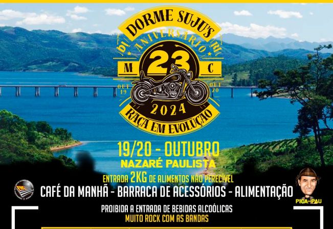 Vem aí, o 23º Aniversário do Motoclube Dorme Suju's em Nazaré Paulista, com muita música, diversão e solidariedade (dias 19 e 20 de Outubro)