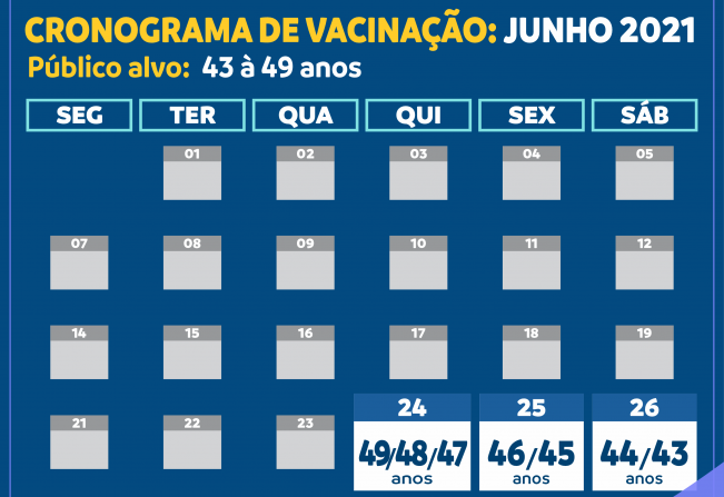 Nesta quinta-feira(24), Nazaré Paulista inicia vacinação para pessoas entre 43 e 49 anos 